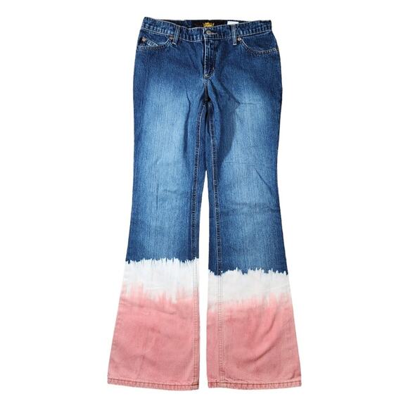 Vtg Todd Oldham Denim Tie Dye Flare Bell Bottom Jeans Size 7 Excellent Condition - Picture 1 of 8